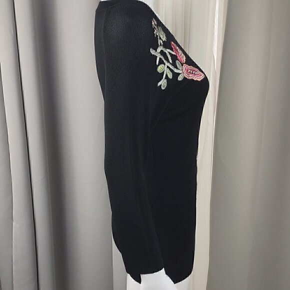 Ziani Couture Rayon, Nylon Black Top With Flora Embroidery. Size Medium - Picture 3 of 11